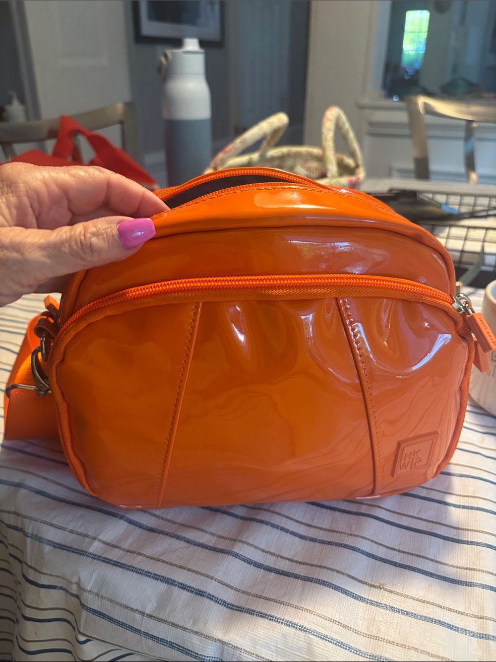 Glossy Orange Patent Crossbody Bag for Women - Picture 5 of 9